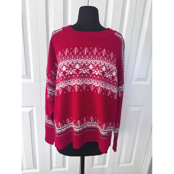 Tommy Hilfiger Sweaters - Tommy Hilfiger Women's Red Snowflake Fair Isle Knit Sweater XL